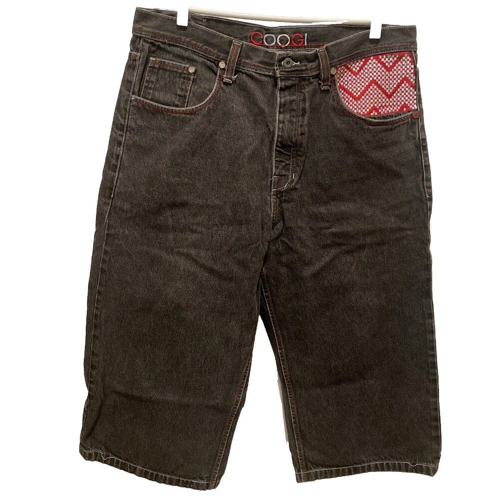 Coogi Mens Jean Jorts Size 40x22 Black Wash Red Checkered Chevron Vintage Rare